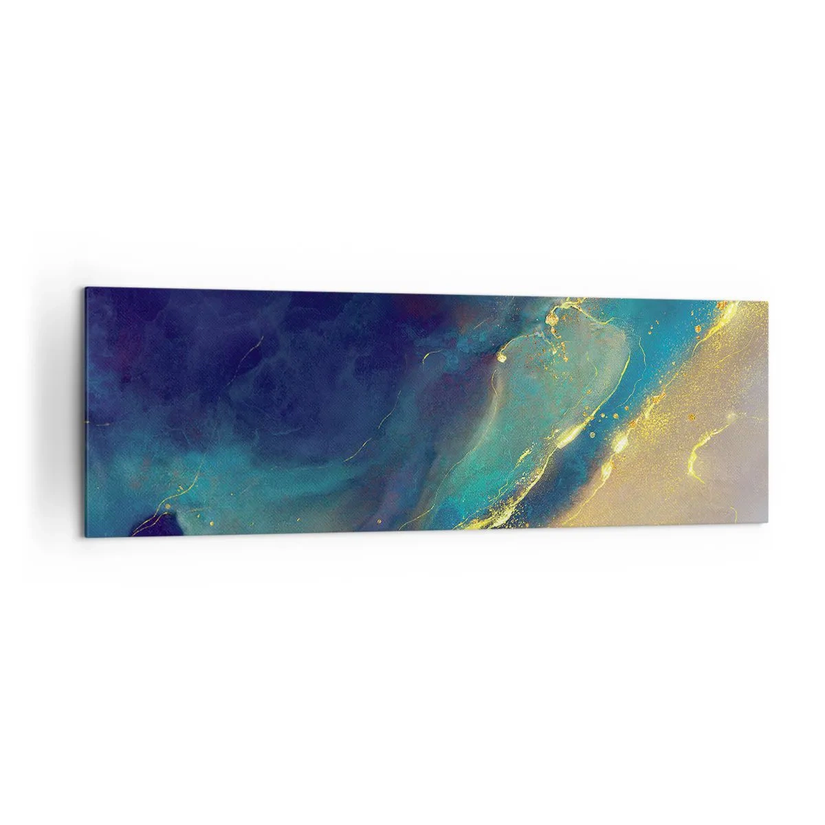 Impression sur toile - Image sur toile - Composition abstraite dans les tons bleu et or sur toile - 160x50cm - Coulée d'or - Décoration murale moderne pour le salon et la chambre ARTTOR