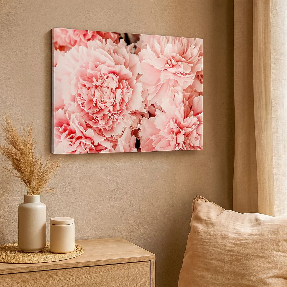 Impression sur toile - Image sur toile - Pivoines roses subtiles dans un décor délicat - 70x50cm - Rêve rose - Décoration murale moderne pour le salon et la chambre ARTTOR