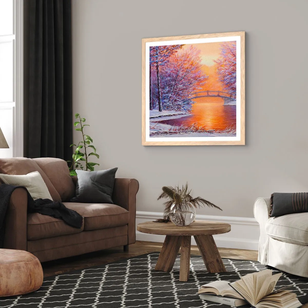 Affiche dans un chêne clair - Poster - On se rencontre ici - 50x50 cm