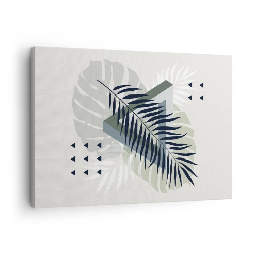 Impression sur toile - Image sur toile - Composition géométrique avec des feuilles tropicales dans des tons verts - 70x50cm - Nature et géométrie - deux odres? - Décoration murale moderne pour le salon et la chambre ARTTOR