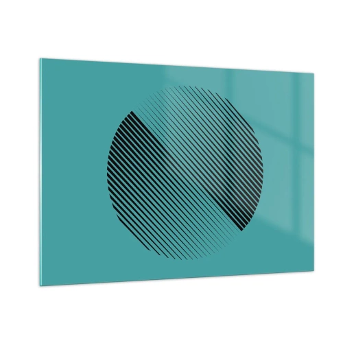 Impression sur verre - Image sur verre - Lignes noires formant un cercle sur fond turquoise - 100x70cm - Cercle – une variation géométrique - Décoration murale moderne pour le salon et la chambre ARTTOR