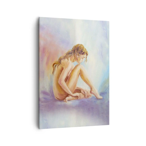 Impression sur toile - Image sur toile - Une délicate figure de femme sur un fond pastel - 50x70cm - Acte de jeunesse - Décoration murale moderne pour le salon et la chambre ARTTOR