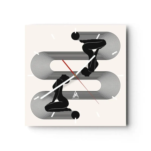 Horloge murale - Pendule murale - Silhouettes noires avec des lignes géométriques sur fond clair - 30x30cm - Symétrie sensuelle - Décoration murale moderne pour le salon et la chambre ARTTOR
