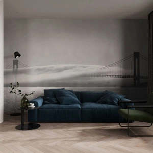 Papier Peint Photo Premium Canvas - Un pont sur l'eau enveloppé de brouillard dans une photo en noir et blanc - 100x70cm - Naviguez à travers les Portes des Étoiles - Décoration murale moderne pour le salon et la chambre ARTTOR