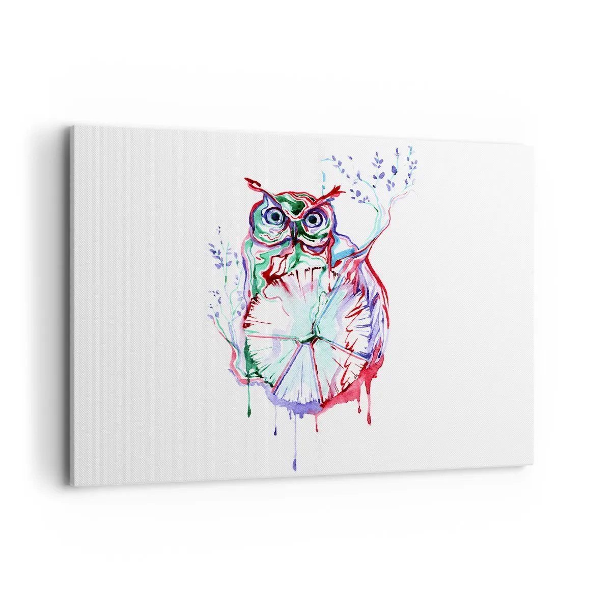 Impression sur toile - Image sur toile - Chouette aquarelle colorée dans un style artistique - 100x70cm - Sage par nature - Décoration murale moderne pour le salon et la chambre ARTTOR