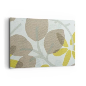 Impression sur toile - Image sur toile - Feuilles abstraites dans les tons beige et jaune - 100x70cm - Composition en plein soleil - Décoration murale moderne pour le salon et la chambre ARTTOR