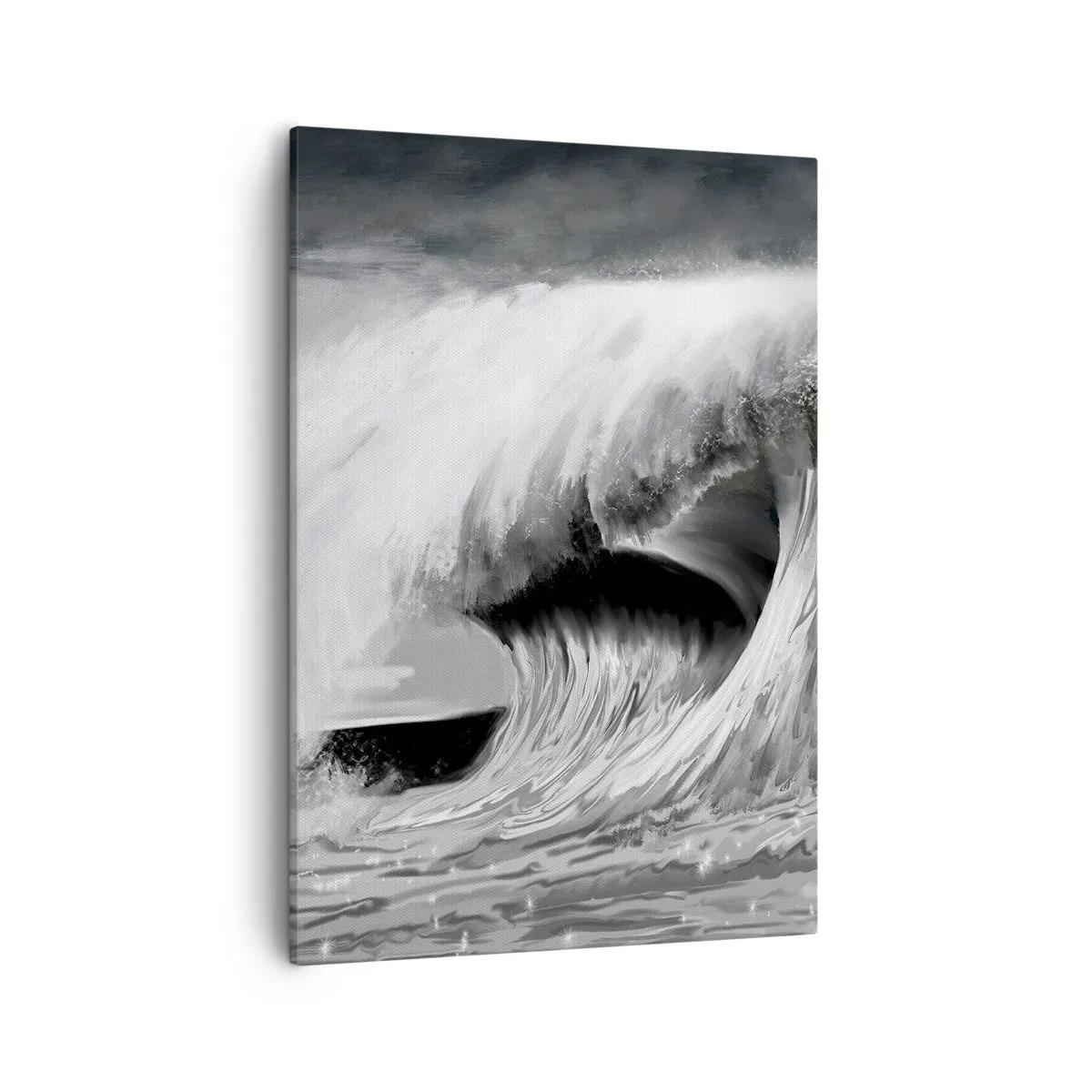 Impression sur toile - Image sur toile - Vague océanique spectaculaire en monochrome - 50x70cm - La colère de l'océan - Décoration murale moderne pour le salon et la chambre ARTTOR