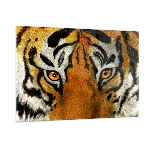 Impression sur verre - Image sur verre - Gros plan sur le regard intense du tigre - 120x80cm - Terrible et beau - Décoration murale moderne pour le salon et la chambre ARTTOR