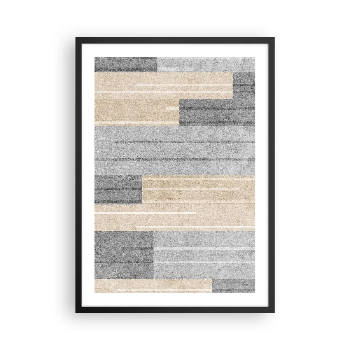 Affiche dans un cadre noir - Poster - Une composition géométrique moderne dans les tons de gris et de beige - 50x70cm - Composition : se tenir droit - Décoration murale moderne pour le salon et la chambre ARTTOR