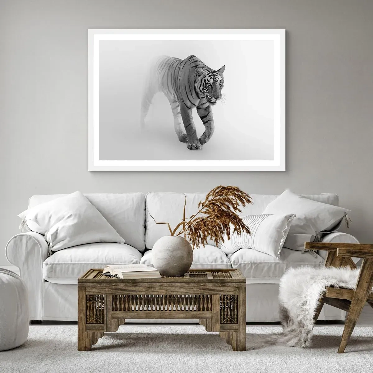 Affiche dans un cadre blanc - Poster - Accroupi dans le brouillard - 50x40 cm