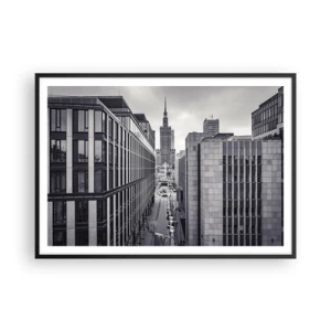 Affiche dans un cadre noir - Poster - Panorama de Varsovie avec vue sur le Palais de la Culture et les bâtiments environnants - 100x70cm - Vallée de Varsovie - Décoration murale moderne pour le salon et la chambre ARTTOR