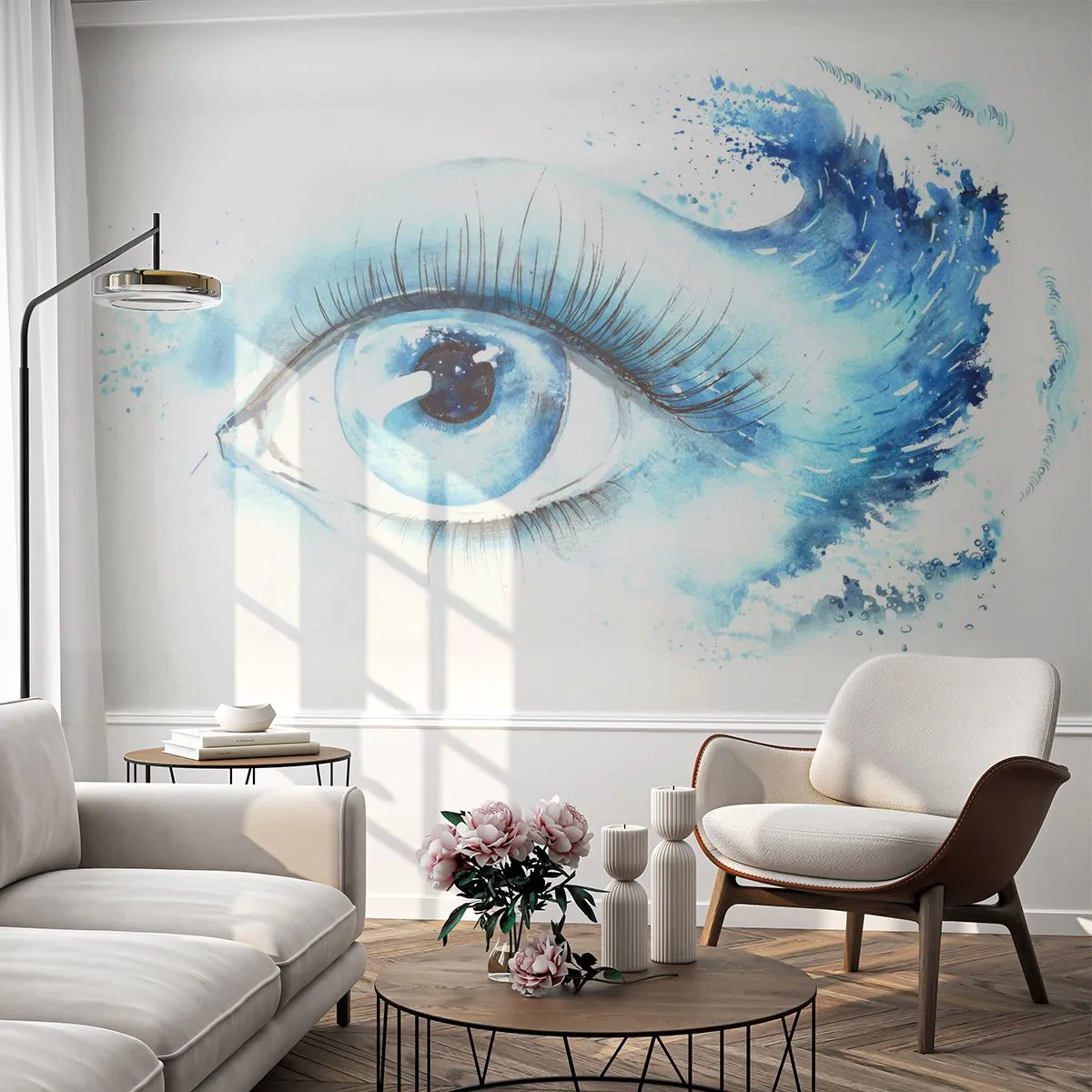Papier Peint Photo Premium Canvas - Plongez-vous dans le bleu du regard - Abstraction, Œil, Morceau - 350x256 cm