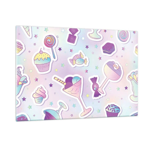 Impression sur verre - Image sur verre - Motif de bonbons colorés sur fond pastel - 120x80cm - Pour que tous les jours soit un anniversaire - Décoration murale moderne pour le salon et la chambre ARTTOR