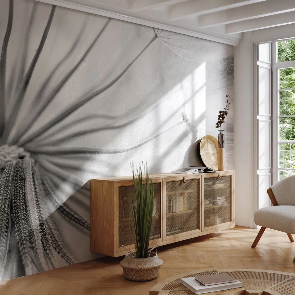 Papier Peint Autocollant Deluxe Sticker - Aigrette avant son envol - Minimalisme, Délicat, Fleur - 400x280 cm