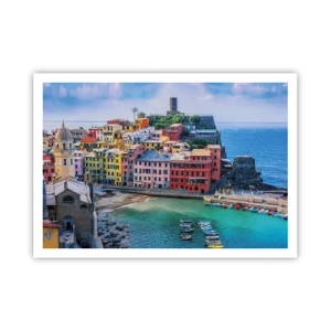 Affiche - Poster - Une ville balnéaire colorée avec un port pittoresque - 100x70cm - Petite ville magique de méditerranée - Décoration murale moderne pour le salon et la chambre ARTTOR