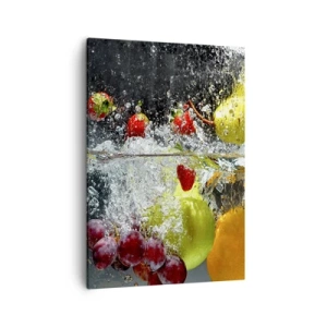 Impression sur toile - Image sur toile - Fruits colorés dans l'eau lors d'une immersion dynamique - 50x70cm - Rafraîchissement fruité - Décoration murale moderne pour le salon et la chambre ARTTOR