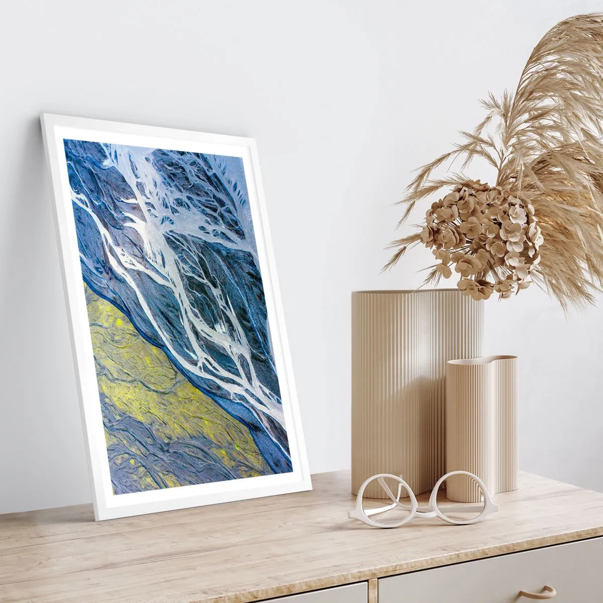 Affiche dans un cadre blanc - Poster - Peintures rupestres de la nature - 70x100 cm