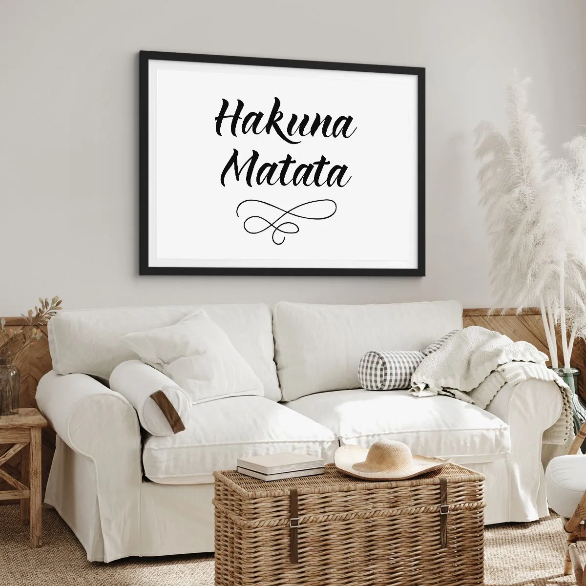 Affiche dans un cadre noir - Poster - Citation de Hakuna Matata en police élégante sur fond blanc - 100x70cm - Le meilleur conseil - Décoration murale moderne pour le salon et la chambre ARTTOR