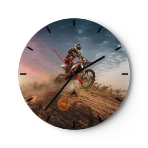 Horloge murale - Pendule murale - Motocycliste dans le désert au coucher du soleil - 30x30cm - Pour la victoire - Décoration murale moderne pour le salon, la cuisine et la chambre ARTTOR