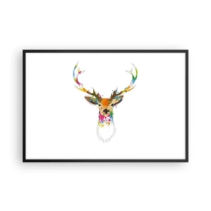 Affiche dans un cadre noir - Poster - Un cerf doux baigné de couleur - 91x61 cm