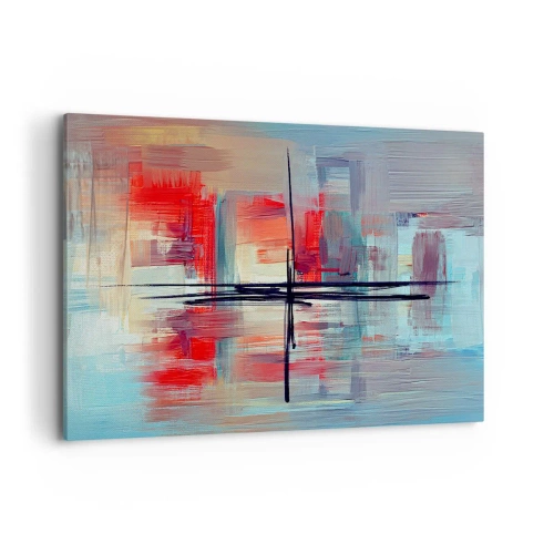 Impression sur toile - Image sur toile - Une composition abstraite aux couleurs intenses, aux lignes et aux formes géométriques. - 120x80cm - Un paysage dans une dimension inconnue - Décoration murale moderne pour le salon et la chambre ARTTOR