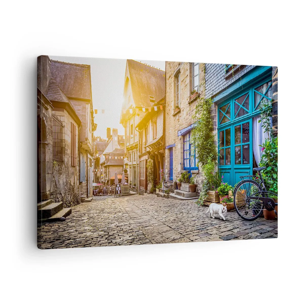 Impression sur toile - Image sur toile - Une charmante rue pavée au soleil - 70x50cm - Aux confins du monde - Décoration murale moderne pour le salon et la chambre ARTTOR