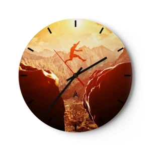 Horloge murale - Pendule murale - Sauter par-dessus un gouffre dans les montagnes - 30x30cm - Dépassement des limites - Décoration murale moderne pour le salon, la cuisine et la chambre ARTTOR