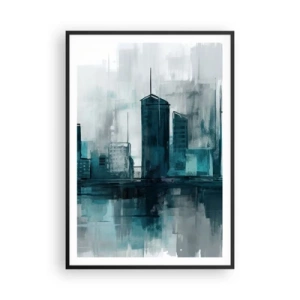 Affiche dans un cadre noir - Poster - Une ville couleur de pluie - 70x100 cm