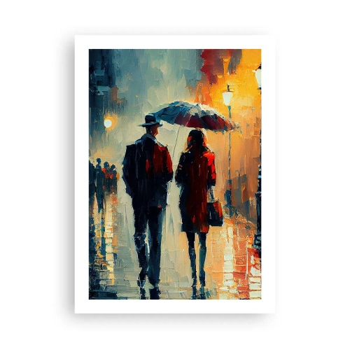 Affiche - Poster - Couple romantique sous un parapluie sous la pluie - 50x70cm - Histoire d'amour urbaine - Décoration murale moderne pour le salon et la chambre ARTTOR