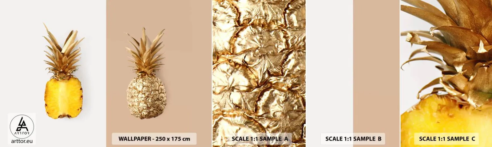 Échantillon de Papier Peint Autocollant Deluxe Sticker - Ananas pour nous - Ananas, Fruit, Dessert - 100x30 cm