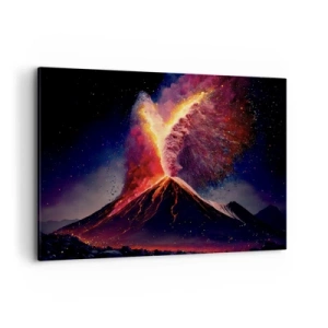 Impression sur toile - Image sur toile - Une éruption volcanique unique la nuit avec des couleurs dynamiques. - 100x70cm - Beauté et horreur - Décoration murale moderne pour le salon et la chambre ARTTOR