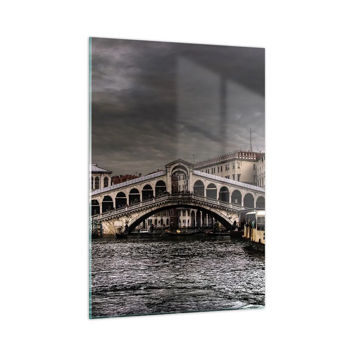 Impression sur verre - Image sur verre - Le pont du Rialto sous un ciel nuageux - 50x70cm - Promesse d'une soirée vénitienne - Décoration murale moderne pour le salon et la chambre ARTTOR