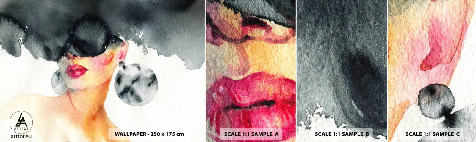 Échantillon De Papier Peint Standard Eco - Secret de l'élégance - Visage de femme, Femme, Chapeau - 100x30 cm