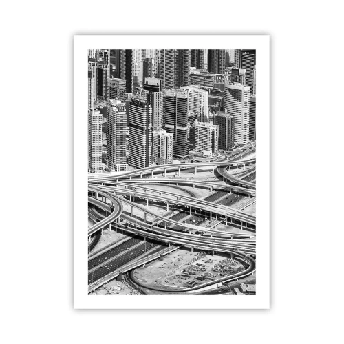 Affiche - Poster - Panorama de la ville avec réseau routier en noir et blanc - 50x70cm - Dubaï - la ville impossible - Décoration murale moderne pour le salon et la chambre ARTTOR