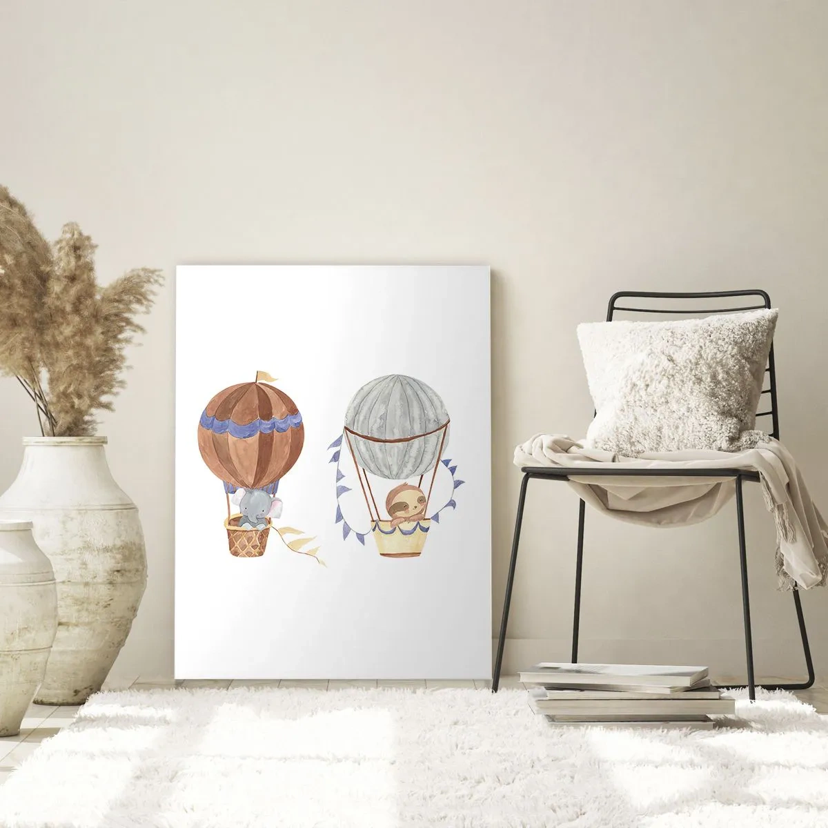 Impression sur verre - Image sur verre - Animaux volant dans des ballons dans un style aquarelle - 50x70cm - Compagnons de voyage - Décoration murale moderne pour le salon et la chambre ARTTOR