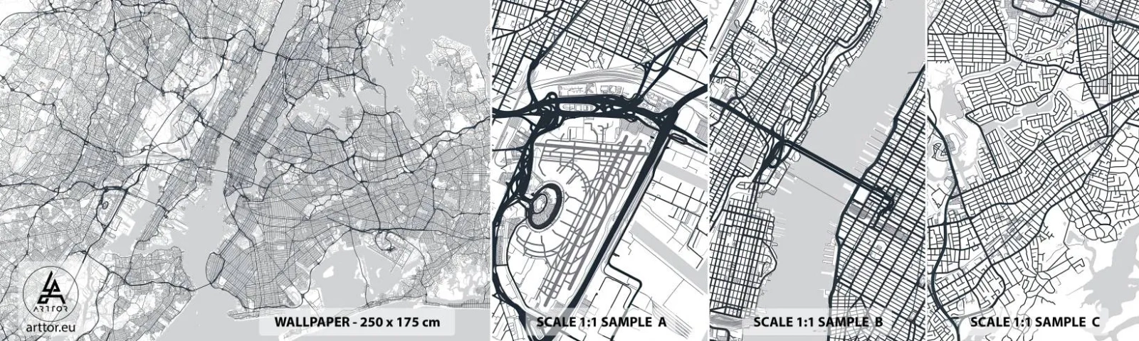 Échantillon De Papier Peint Standard Eco - Anatomie de la métropole - New York, Carte, Manhattan - 100x30 cm