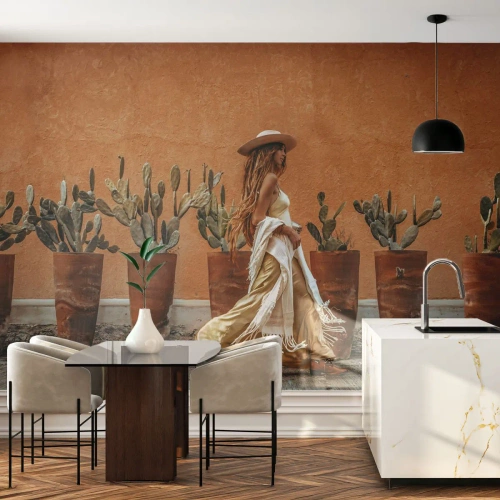 Papier Peint Photo Premium Canvas - Style hippie - Bohème, Femme, Cactus - 500x350 cm