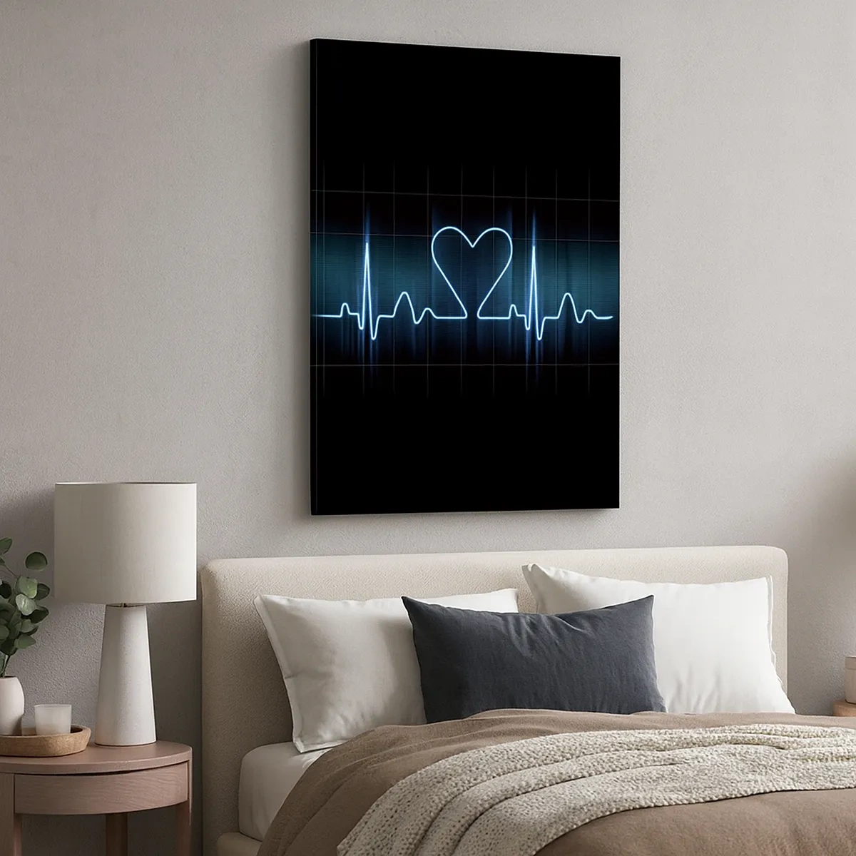 Impression sur toile - Image sur toile - Une ligne de vie avec un cœur sur un fond de surveillance médicale dans des tons bleus. - 50x70cm - Au rythme du cœur - Décoration murale moderne pour le salon et la chambre ARTTOR