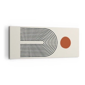 Impression sur toile - Image sur toile - Motif abstrait moderne avec des lignes et un cercle rouge - 120x50cm - Le magnétisme des formes et des couleurs - Décoration murale moderne pour le salon et la chambre ARTTOR