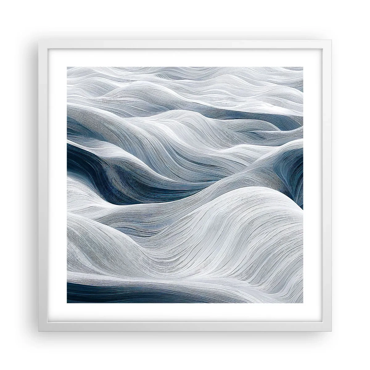 Affiche dans un cadre blanc - Poster - Vagues blanches et bleues - 50x50 cm