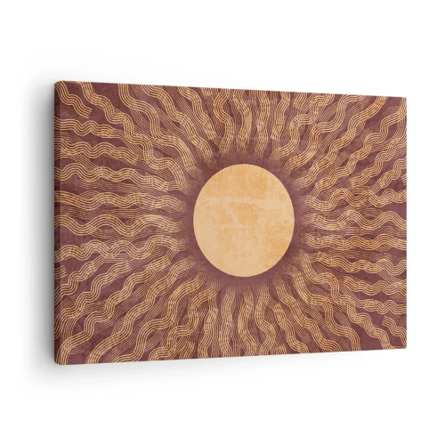 Impression sur toile - Image sur toile - Motif ensoleillé avec des rayons sur un fond dans les tons marron - 70x50cm - Icône du soleil - Décoration murale moderne pour le salon et la chambre ARTTOR