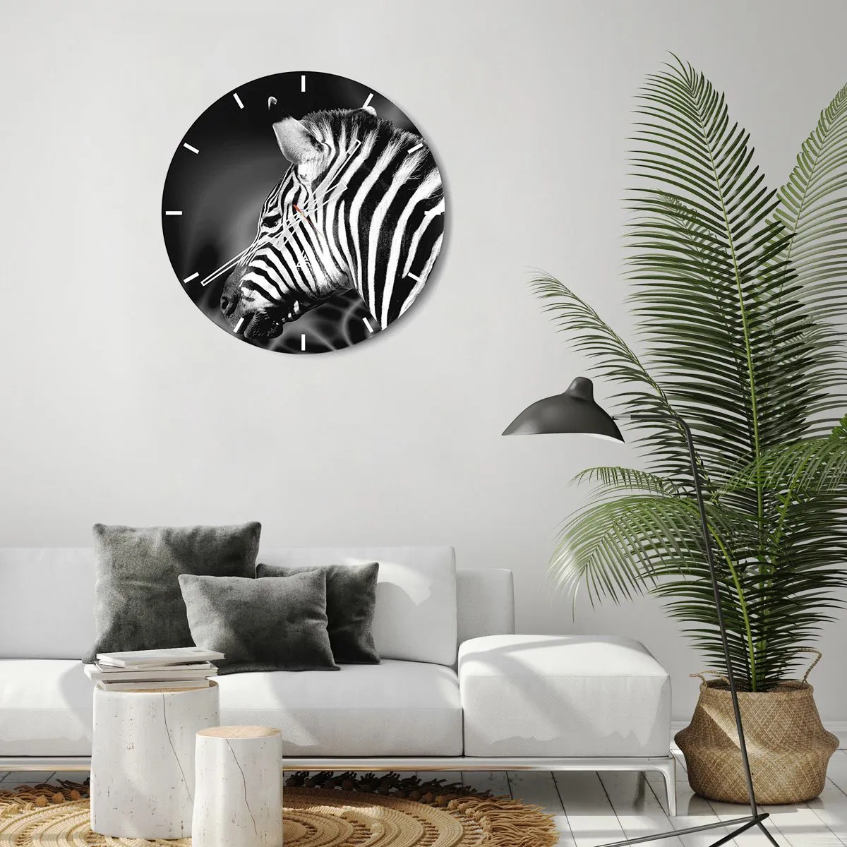 Horloge murale - Pendule murale - Gros plan noir et blanc d'un zèbre sur un fond contrasté - 30x30cm - Blanc c'est blanc et noir c'est noir - Décoration murale moderne pour le salon, la cuisine et la chambre ARTTOR