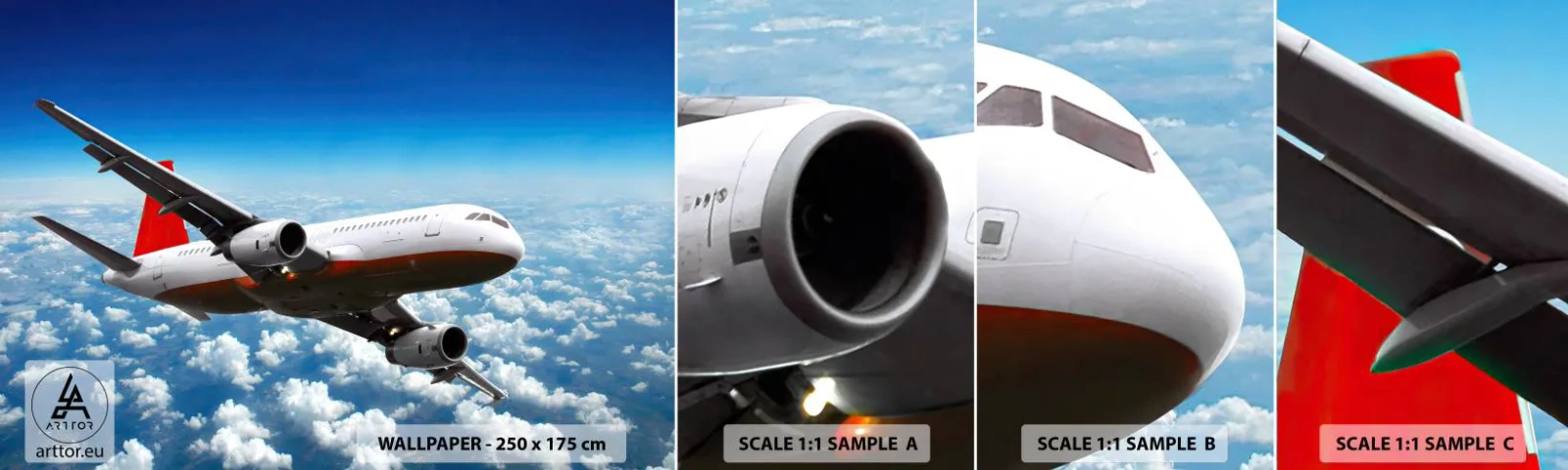 Échantillon De Papier Peint Standard Eco - Éloignez-vous de tout - Avion, Voyages, Des nuages - 100x30 cm