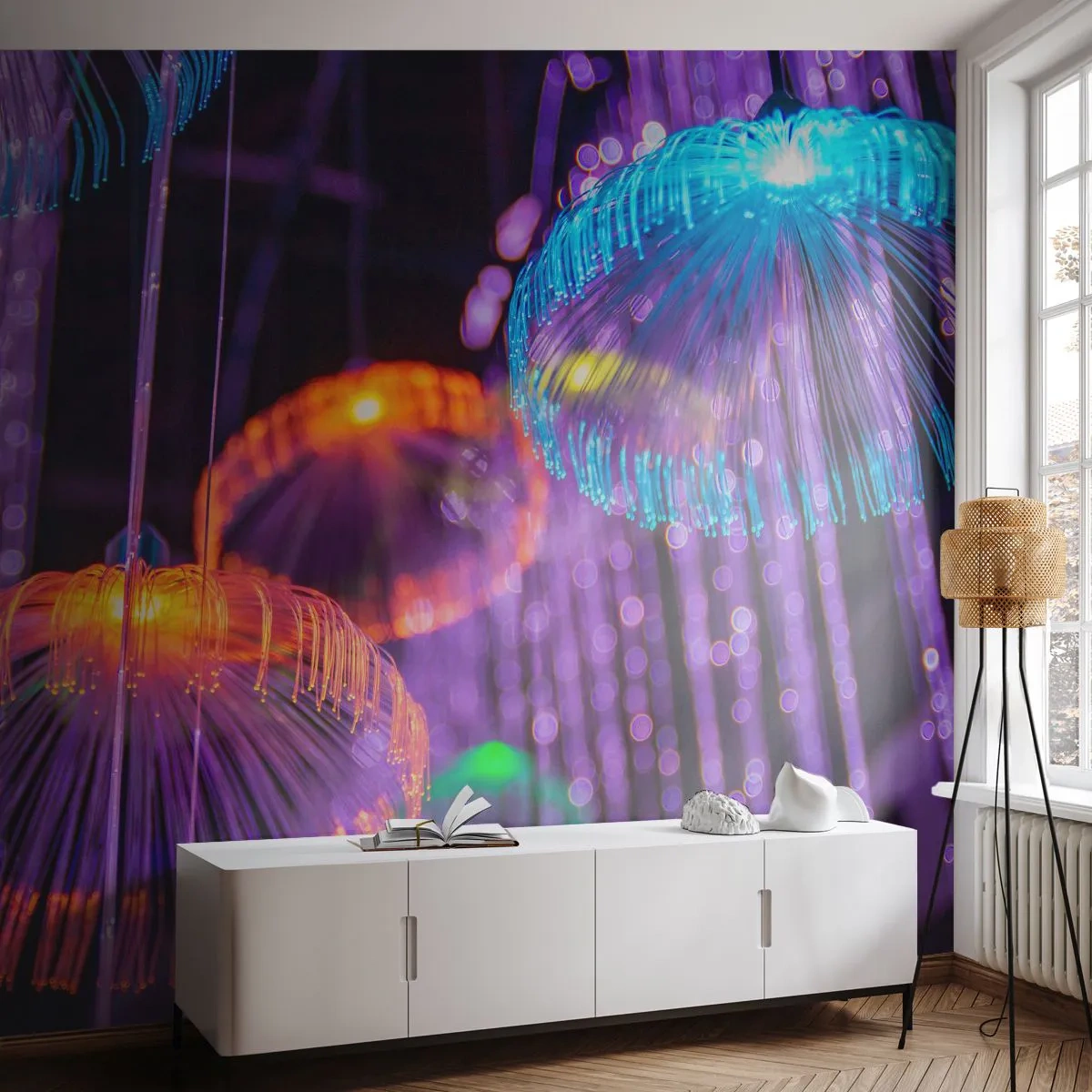 Papier Peint Photo Standard Eco - Fontaine lumineuse - Néon, Lumières, Luminance - 250x175 cm