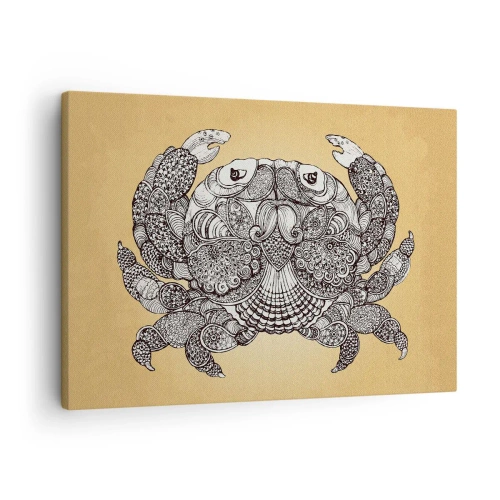 Impression sur toile - Image sur toile - Dessin décoratif d'un crabe sur fond doré - 70x50cm - Les contes de M. Crabe - Décoration murale moderne pour le salon et la chambre ARTTOR