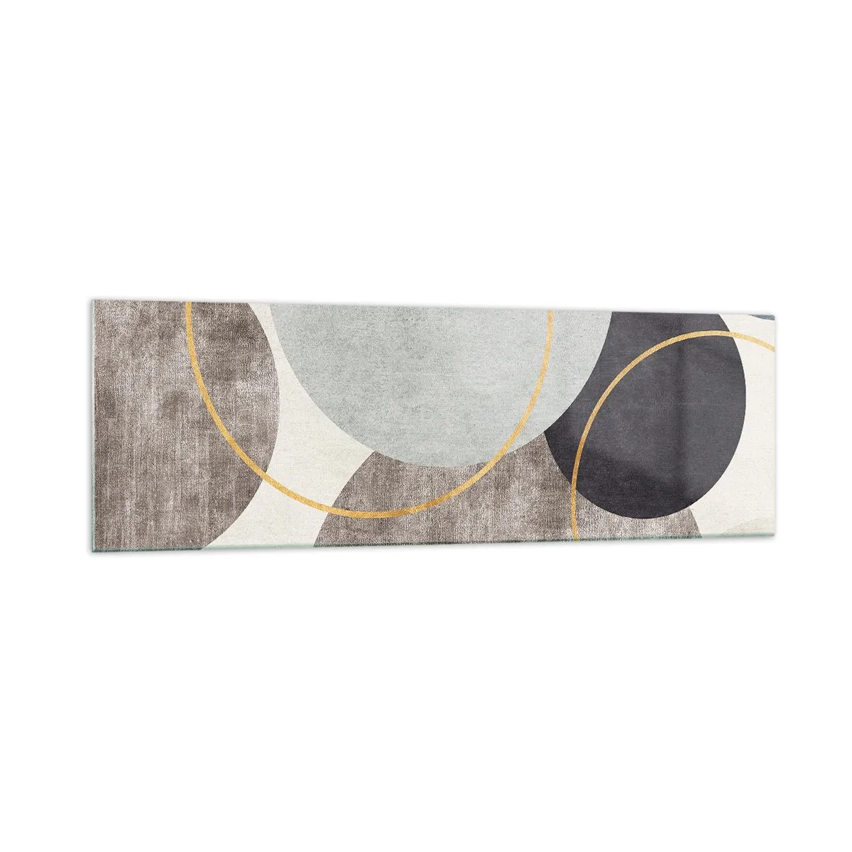 Impression sur verre - Image sur verre - Cercles géométriques dans les tons de gris, bleu et or - 160x50cm - Cercles sur cercles - Décoration murale moderne pour le salon et la chambre ARTTOR