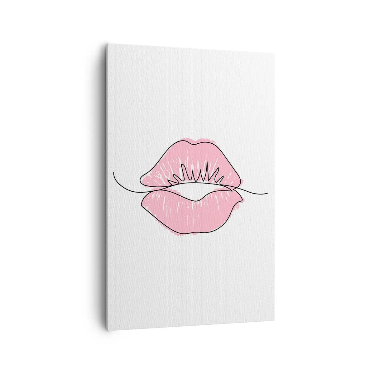 Impression sur toile - Image sur toile - Dessin minimaliste des lèvres dans une teinte rose - 80x120cm - Prêt à l'embrassade? - Décoration murale moderne pour le salon et la chambre ARTTOR