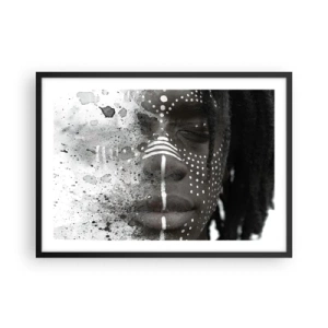 Affiche dans un cadre noir - Poster - Portrait de visage artistique avec des motifs blancs abstraits - 70x50cm - Découvrez l'esprit primal - Décoration murale moderne pour le salon et la chambre ARTTOR