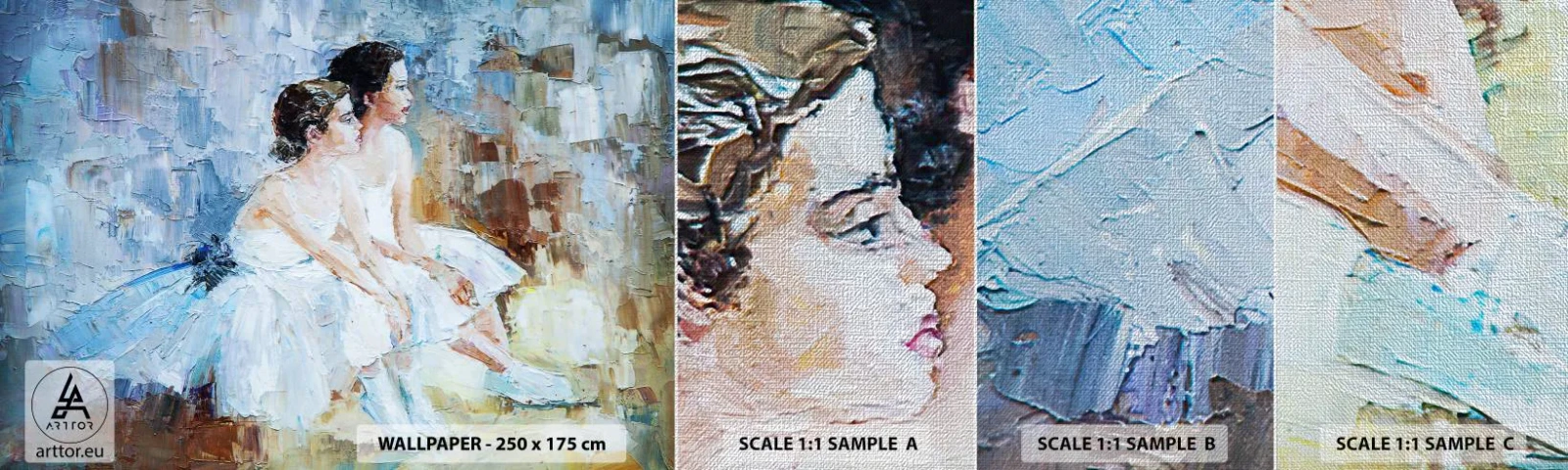 Échantillon de Papier Peint Premium Canvas - Reste de jeunes cygnes - Ballerine, Danse, Ballet - 100x30 cm