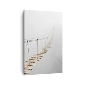 Impression sur toile - Image sur toile - Un pont suspendu dans le brouillard vu d'une perspective minimaliste - 80x120cm - Où cela va-t-il te mener? - Décoration murale moderne pour le salon et la chambre ARTTOR